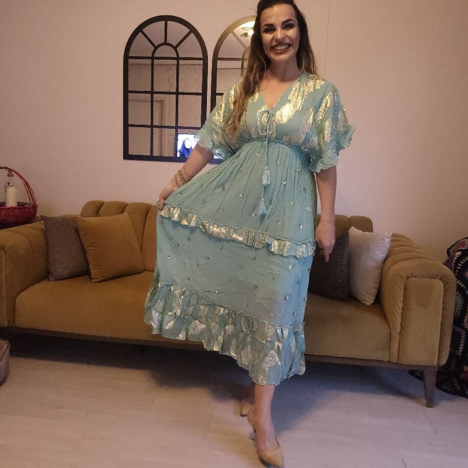 İthal Şifon Elbise Turkuaz