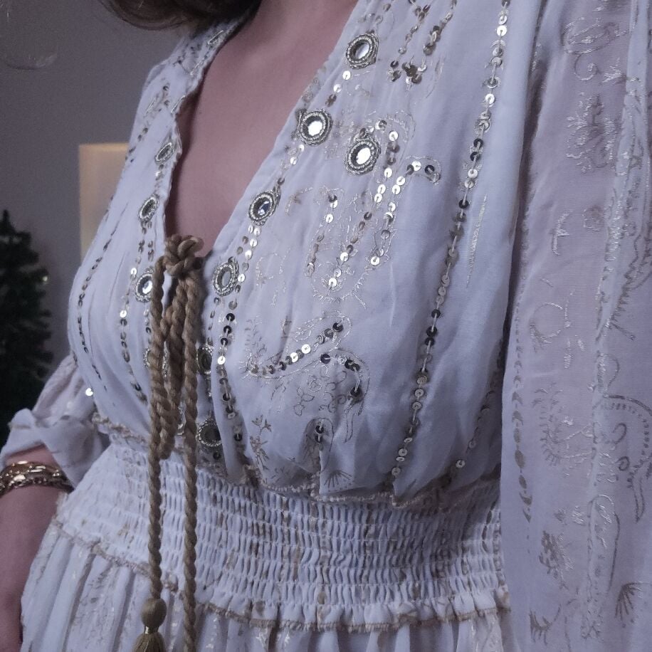 İthal Bohem Elbise Beyaz