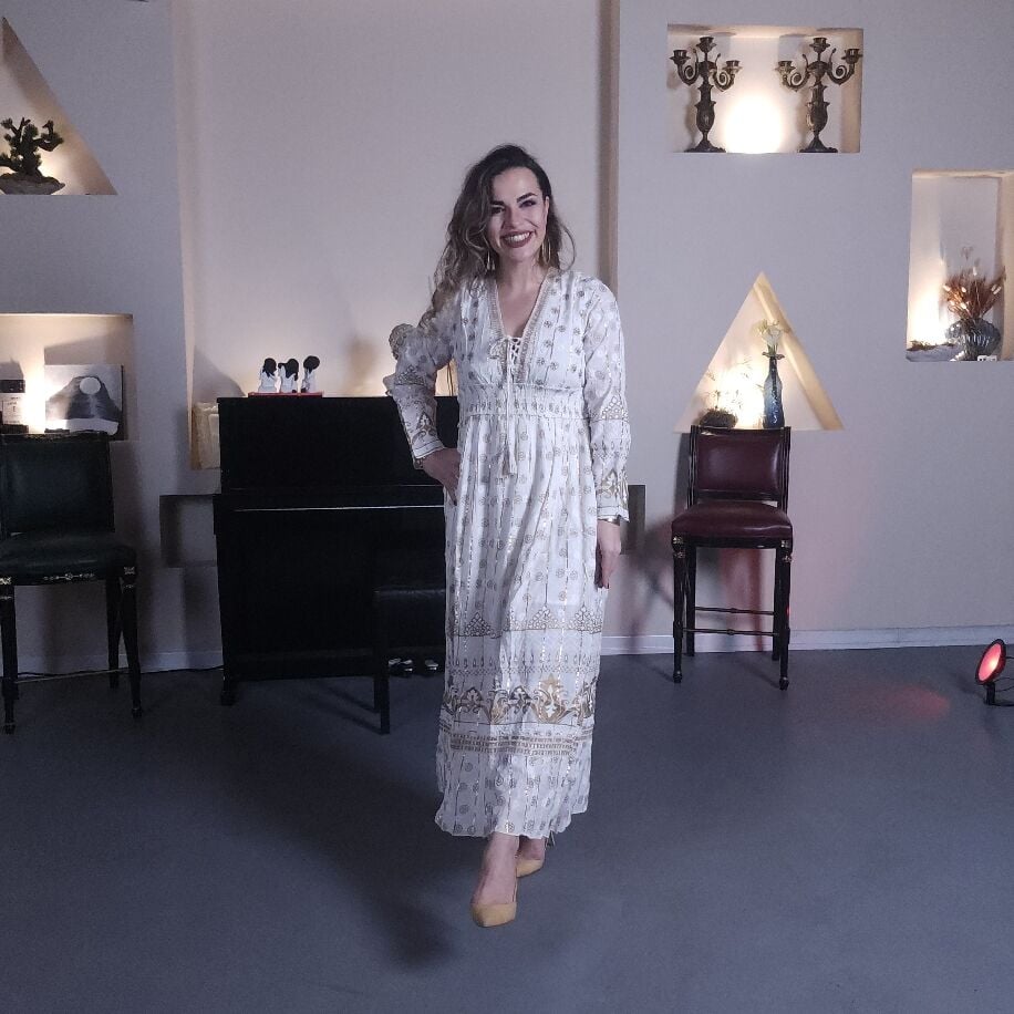 İthal Cepli Boho Elbise Beyaz