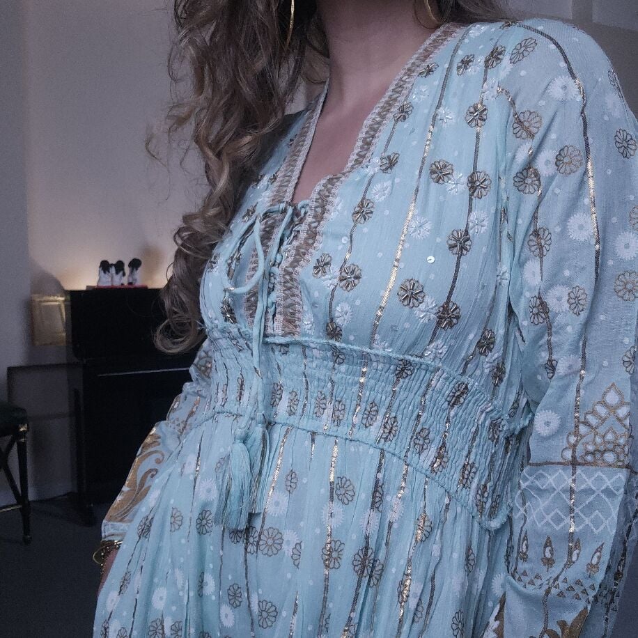 İthal Cepli Boho Elbise Mint