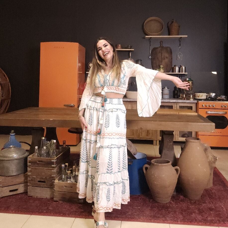 İthal Boho Takım Beyaz Mavi