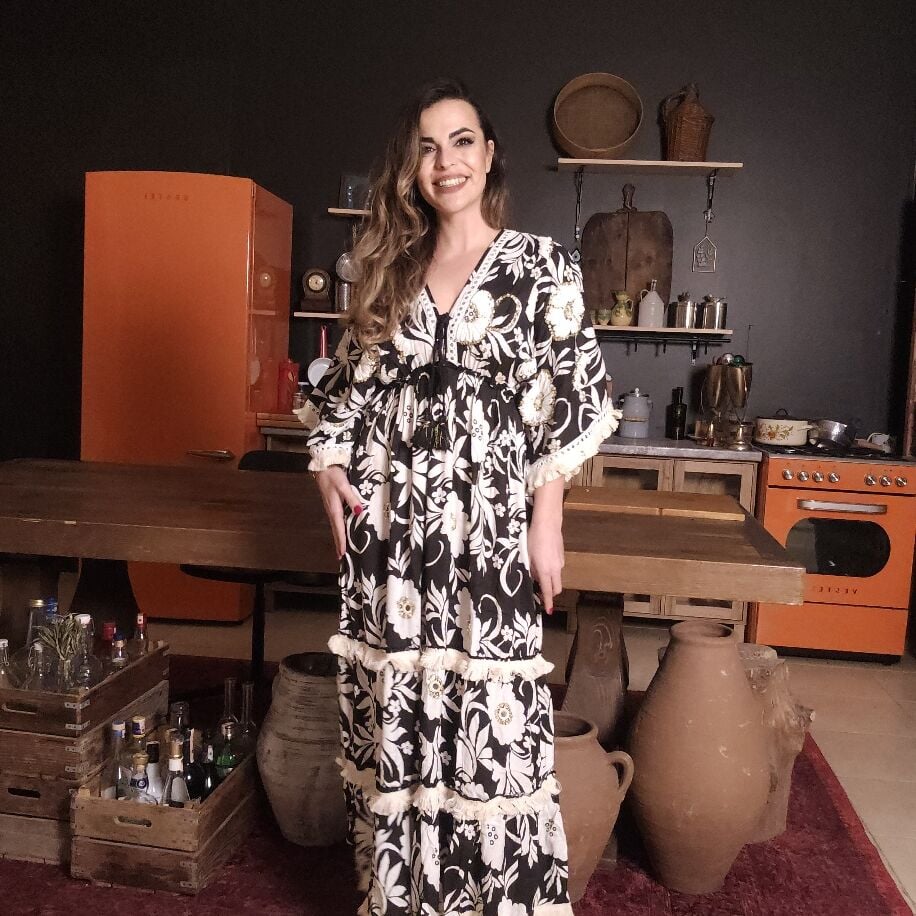 İthal 3D Boho Elbise Siyah