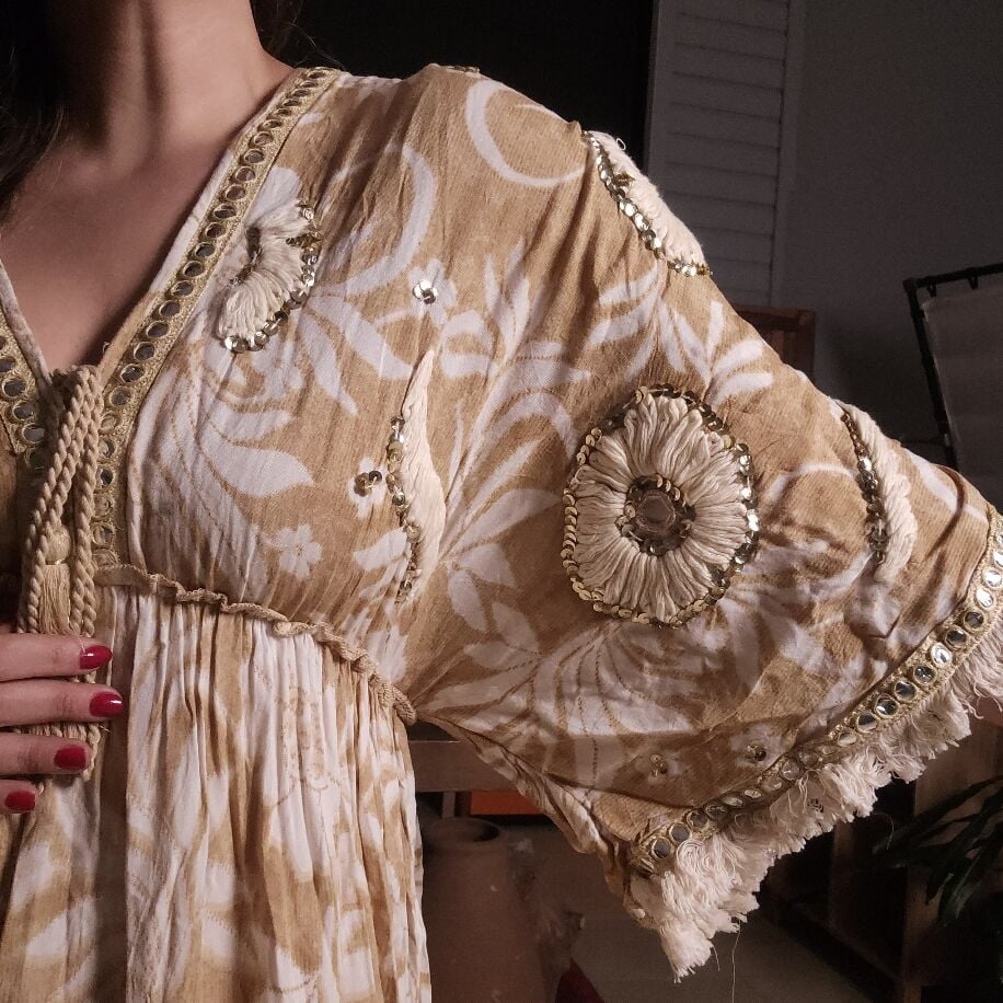 İthal 3D Boho Elbise Ekru