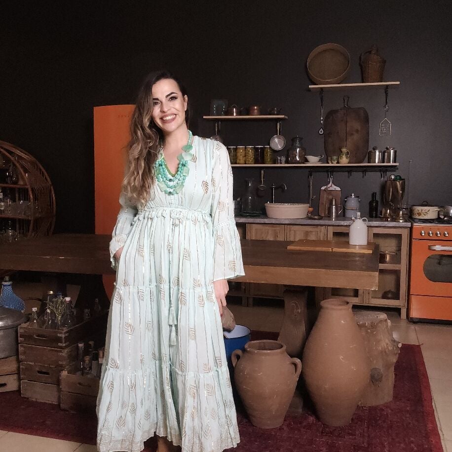 İthal Yaprak Boho Elbise  Mint