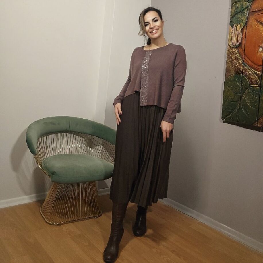 Triko Elbise Takım Kahve