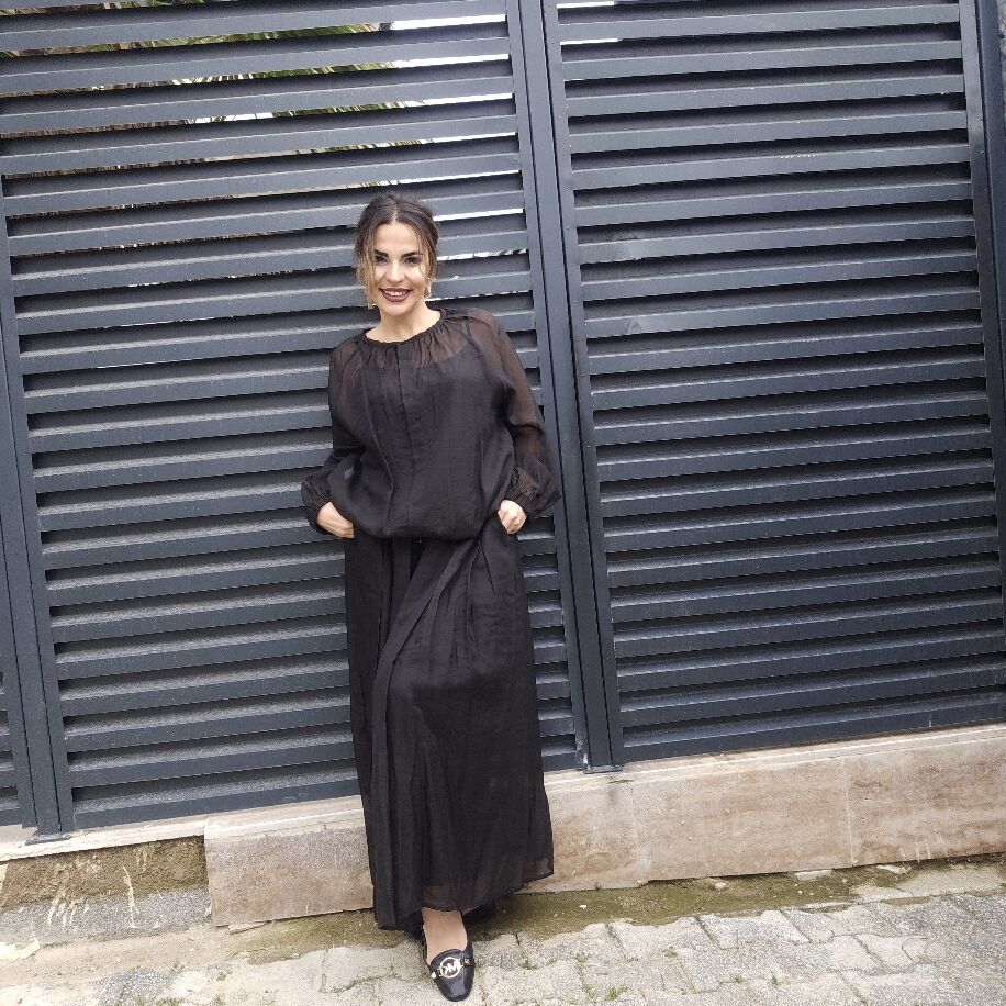 İtalyan Pileli İpek Takım Siyah