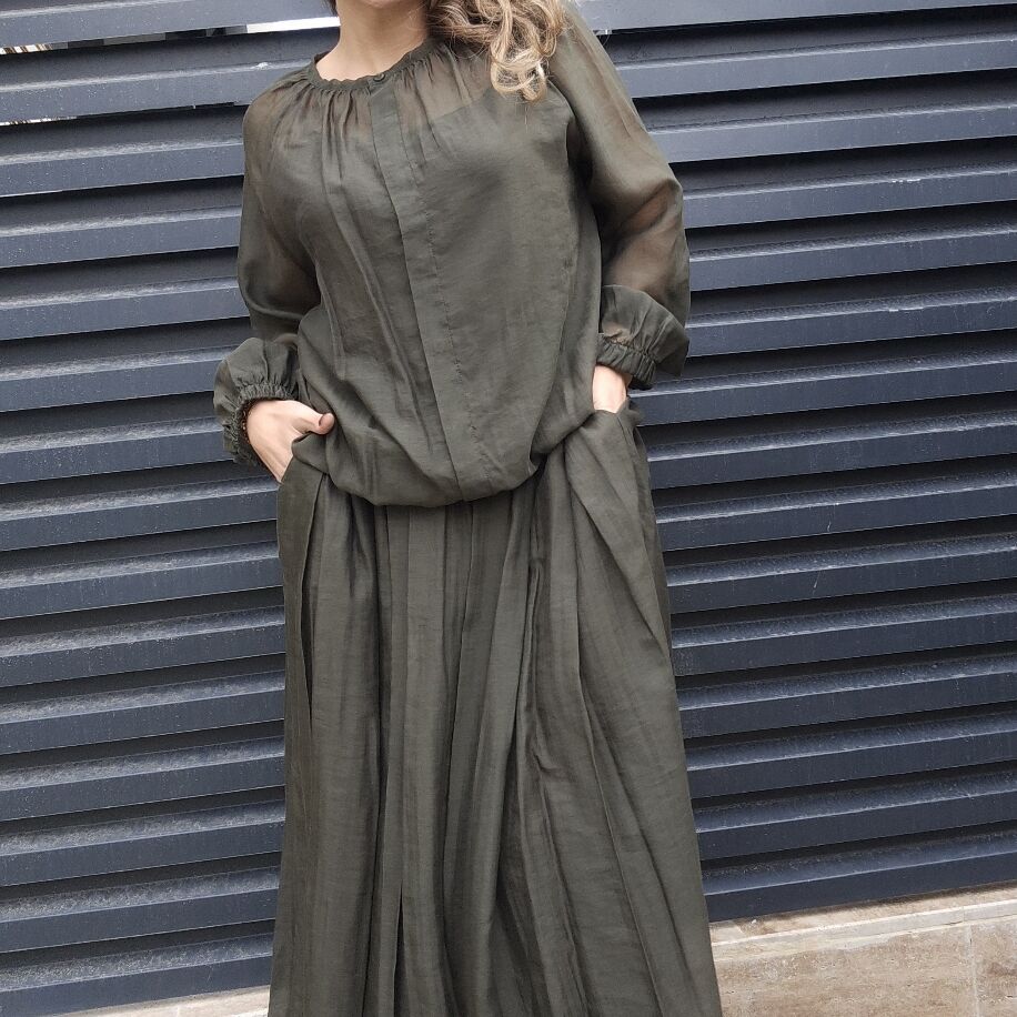 İtalyan Pileli İpek Takım Yeşil