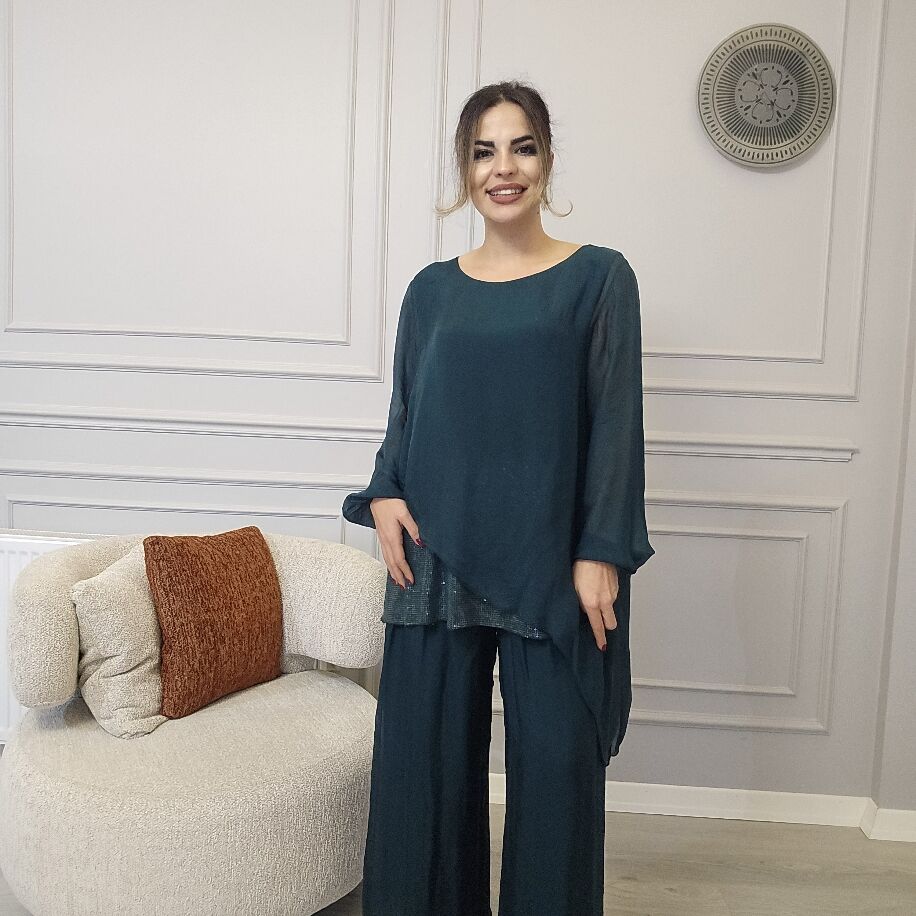 İtalyan Payetli İpek Takım K. Yeşil