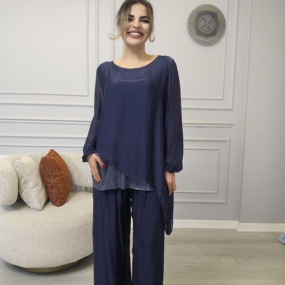 İtalyan Payetli İpek Takım Lacivert