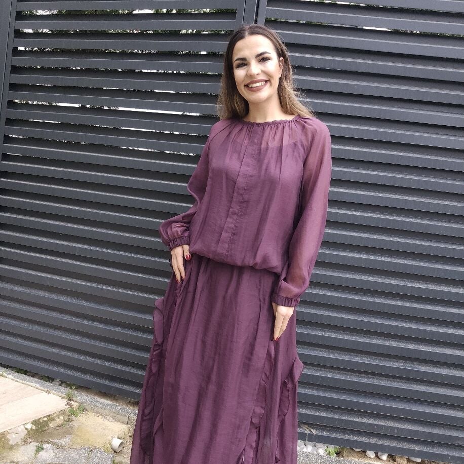 İtalyan Fırfırlı İpek Takım Bordo