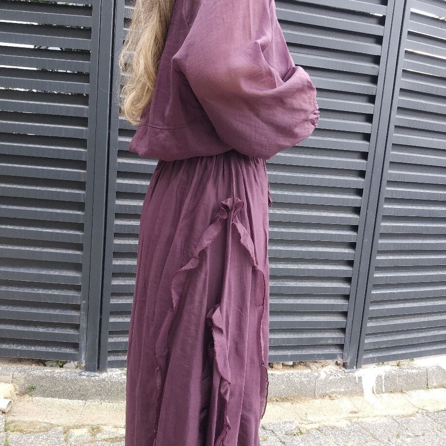 İtalyan Fırfırlı İpek Takım Bordo