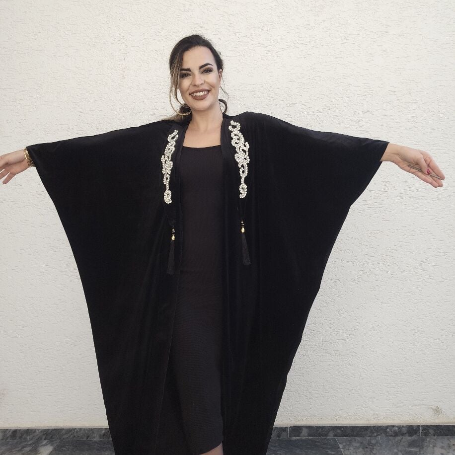 Kristal İşlemeli Abaya Siyah
