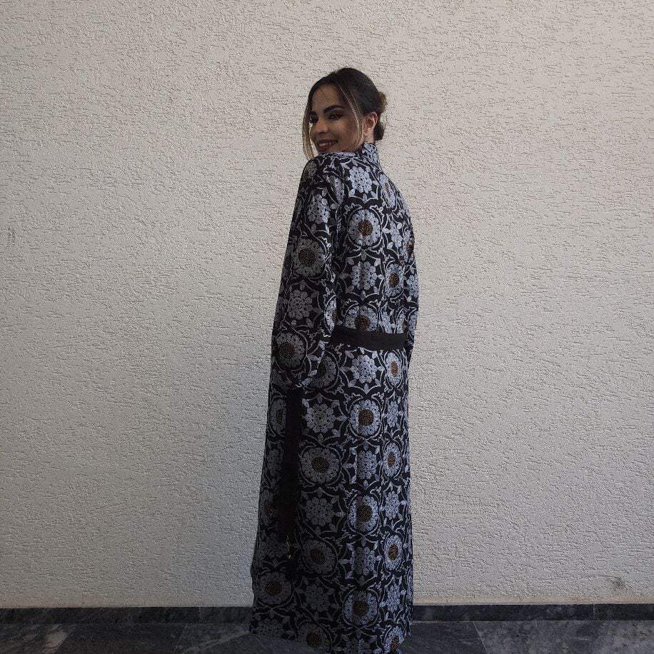 ithal Gri Çiçek Kaftan