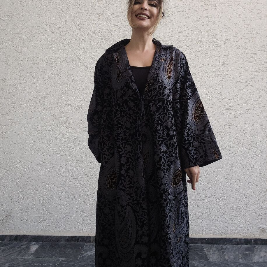 İthal Kadife Asaleti Kaftan Gri